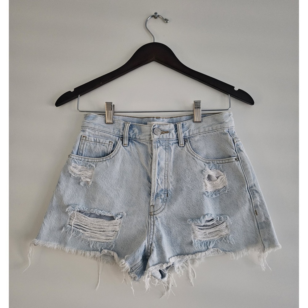PacSun Vintage High Rise Denim Shorts Size 27‎ Light Wash Distressed